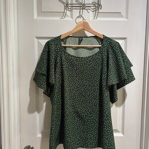 SHEIN Dark Green Polka Dot Blouse